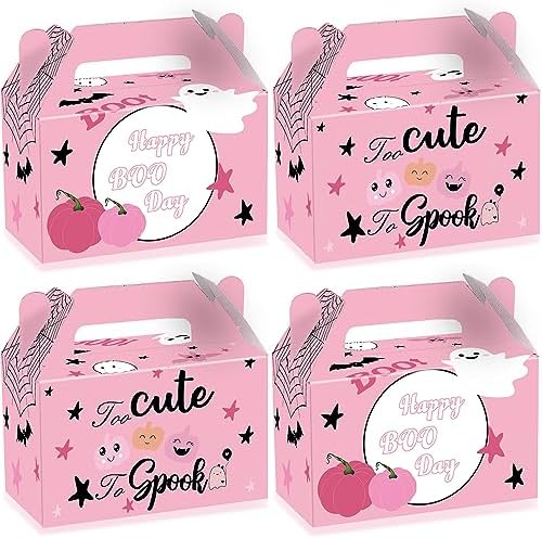 AYDILOUP 16 Pcs Halloween Party Favors Boxes Pink Boo Theme Gift Bags
