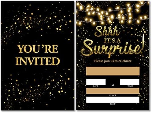 Soiceu Real Gold Foil Surprise Birthday Invites Set of 20