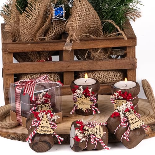 HTF Pack of 10 Christmas Decorations Wood Tealight Candle Holders