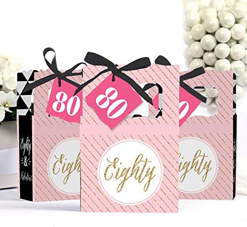 Chic 80th Birthday Favor Box Set of 12 Pink Gold Black
