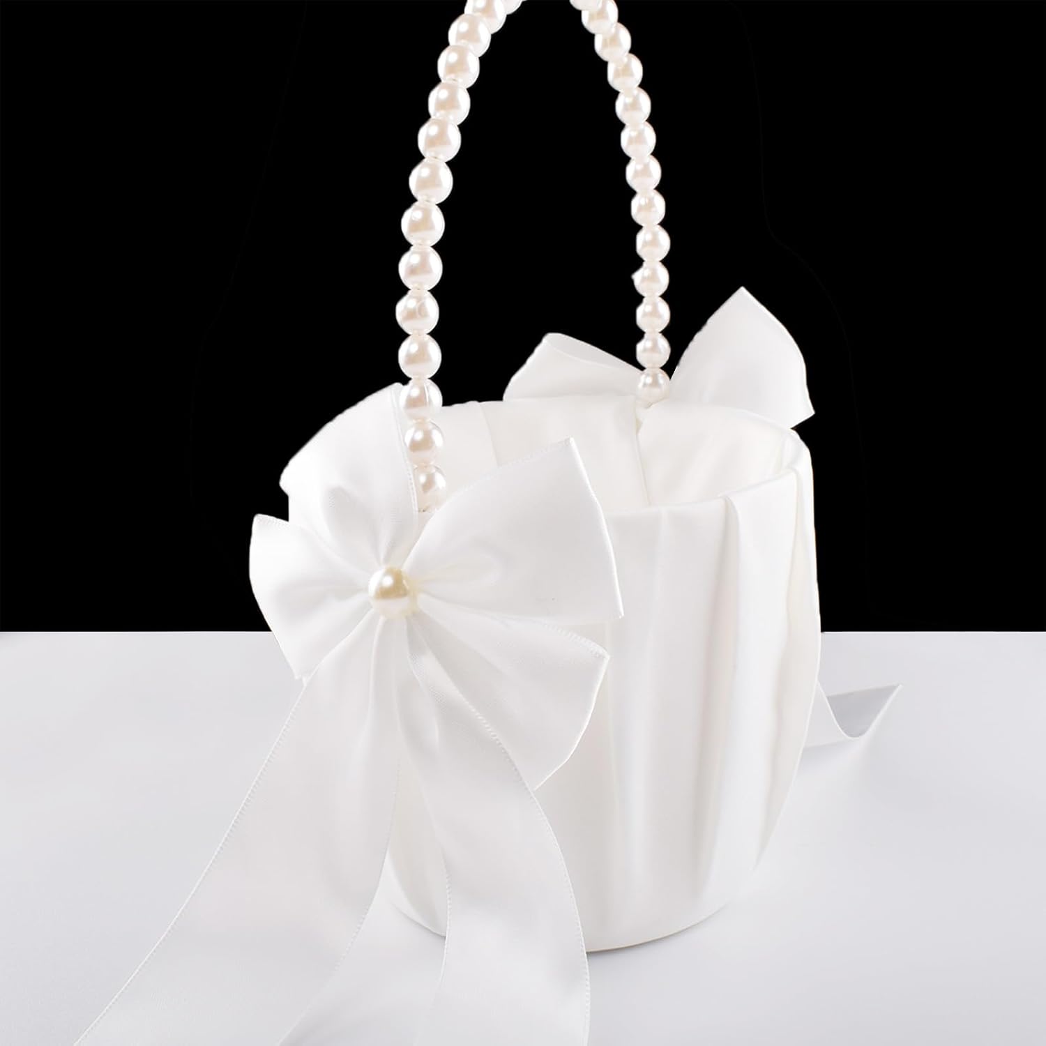 Stafuni Ivory Flower Girl Basket with Pearl Handle