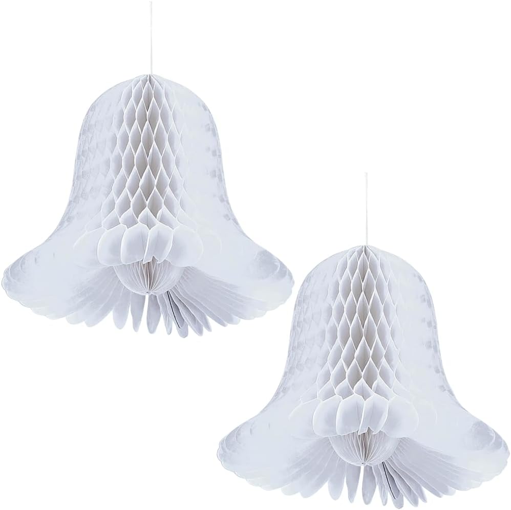 Elegant White Bridal Honeycomb Tissue Paper Bells 9 Inch 2 Pc