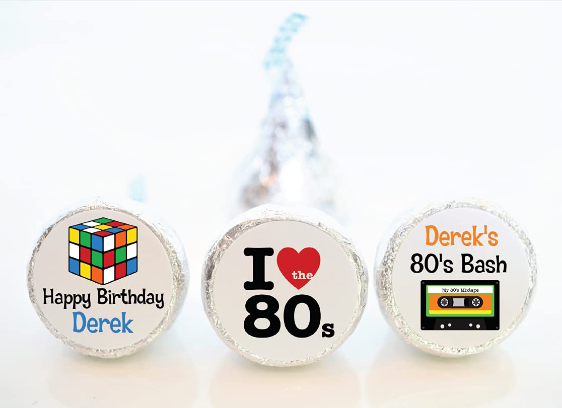 Personalized 80s Theme Birthday Party Hershey Kiss Labels