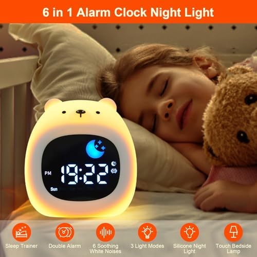 Kids Sleep Training Clock with White Noise and Night Light Bear