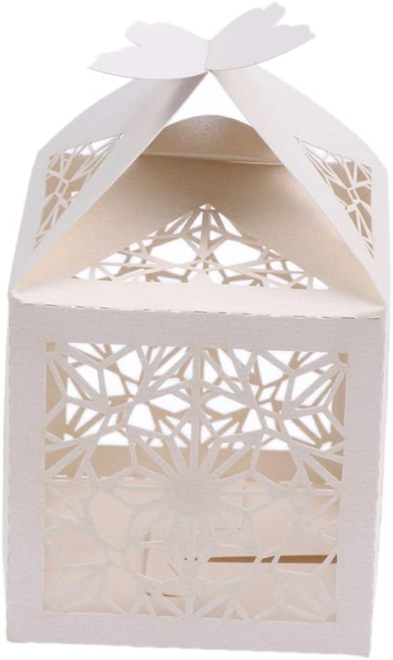 COOLHIYA 50pcs Hollow Craft Paper Wedding Favor Boxes Beige