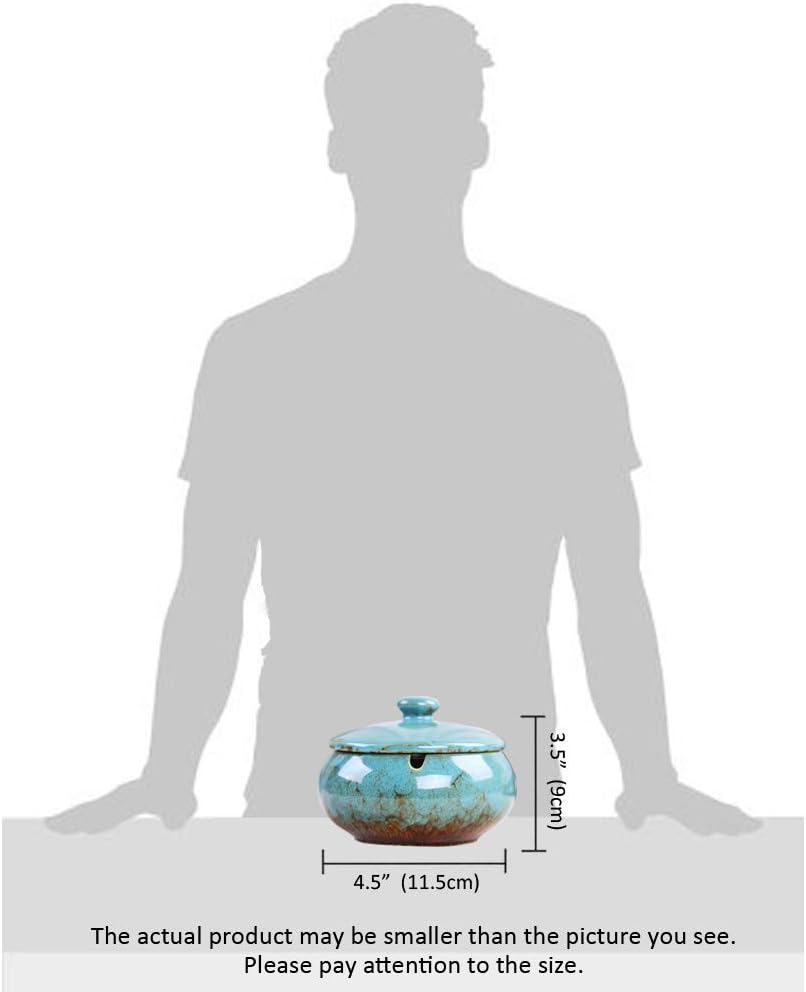 Lependor Ceramic Ashtray with Lid Windproof Blue
