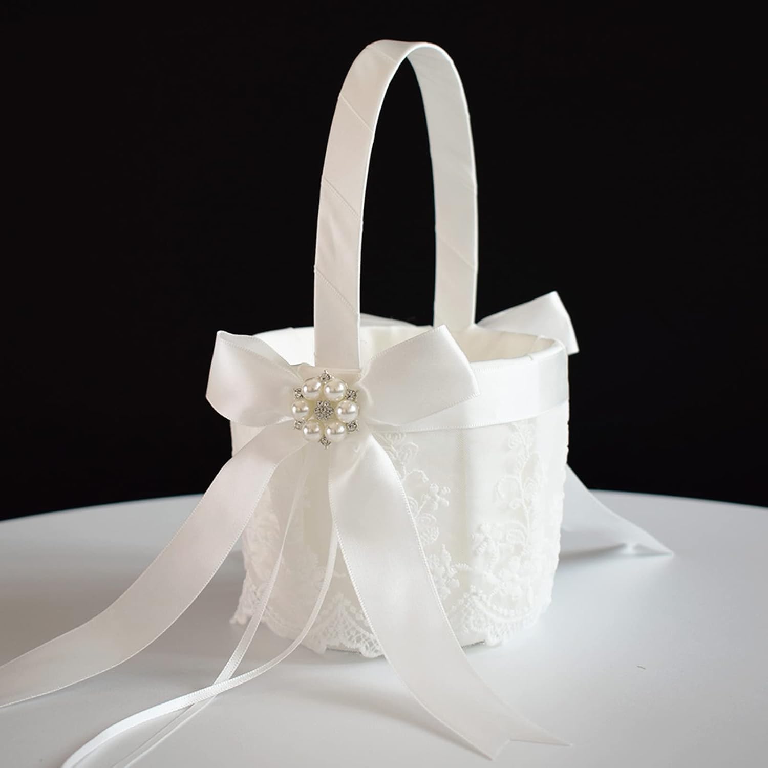 Ivory Wedding Flower Girl Basket and Ring Bearer Pillow Set