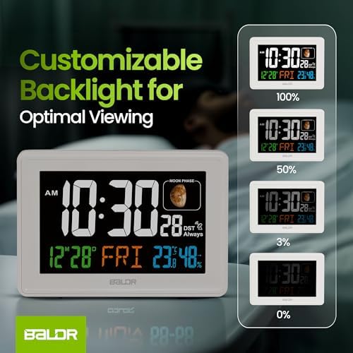 Baldr Atomic Clock with Temperature and Humidity Display - White
