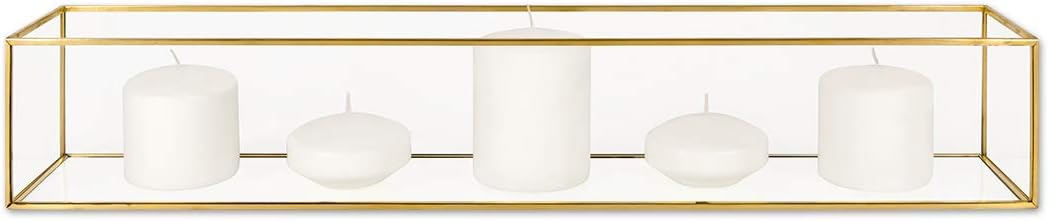 Koyal Wholesale 24 Inch Long Gold Glass Candle Holder Tray for Centerpieces