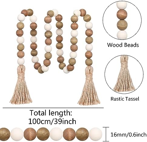 Meplait Wood Bead Garland 39 Inch Farmhouse Decor