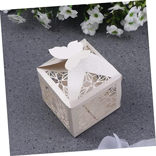 COOLHIYA 50pcs Hollow Craft Paper Wedding Favor Boxes Beige