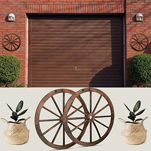 Qunclay 2 Pcs Wagon Wheel Decor Wooden Wall Sculptures