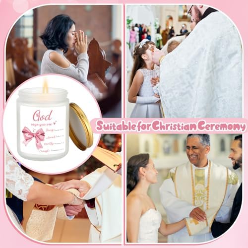 Pink Bow Christian Candle for Women Confirmation Gift