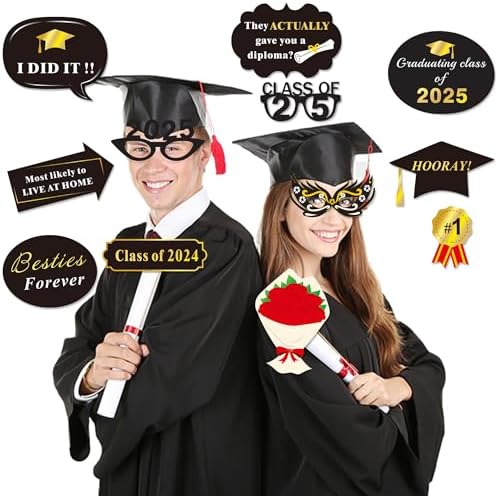 Graduation Photo Booth Props 50Count Black Gold