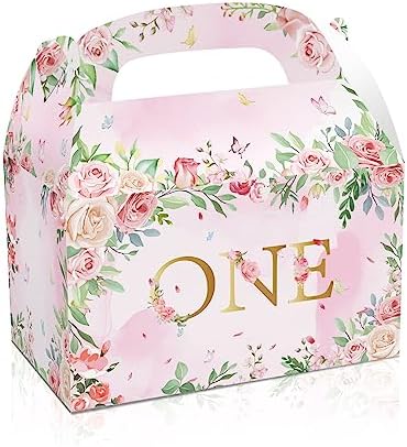 1st Birthday Girl Treat Box Party Favors Set of 12 Pink