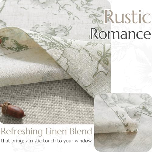 Jinchan Double Layer Linen Floral Valance for Kitchen Window