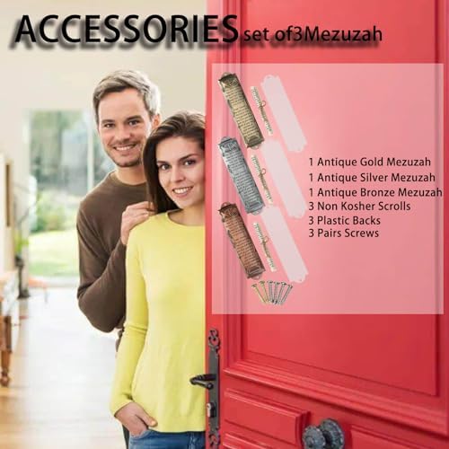 Exselens Mezuzah Set of 3 with Scroll and Mount