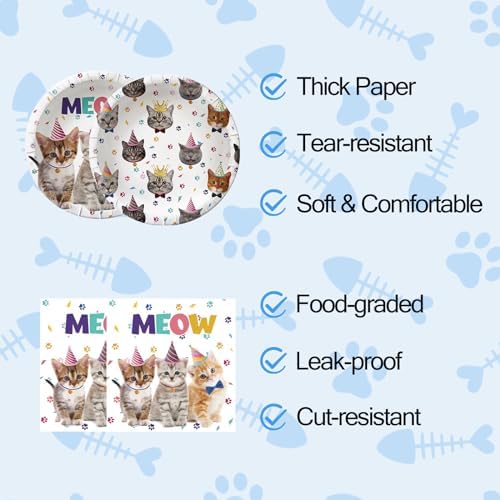 80PCS Cat Plates and Napkins for Birthday Party