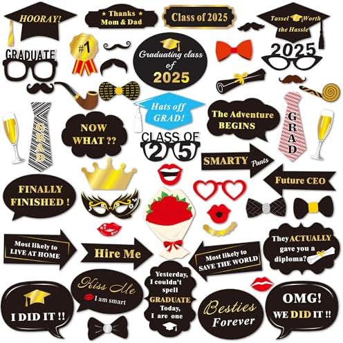 Graduation Photo Booth Props 50Count Black Gold