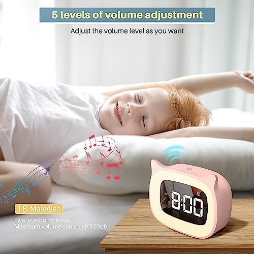 Cute Cat Ear Alarm Clock with Night Light and 18 Ringtones