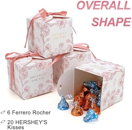 Yoption 50pcs Cherry Blossom Wedding Favor Boxes with Ribbons