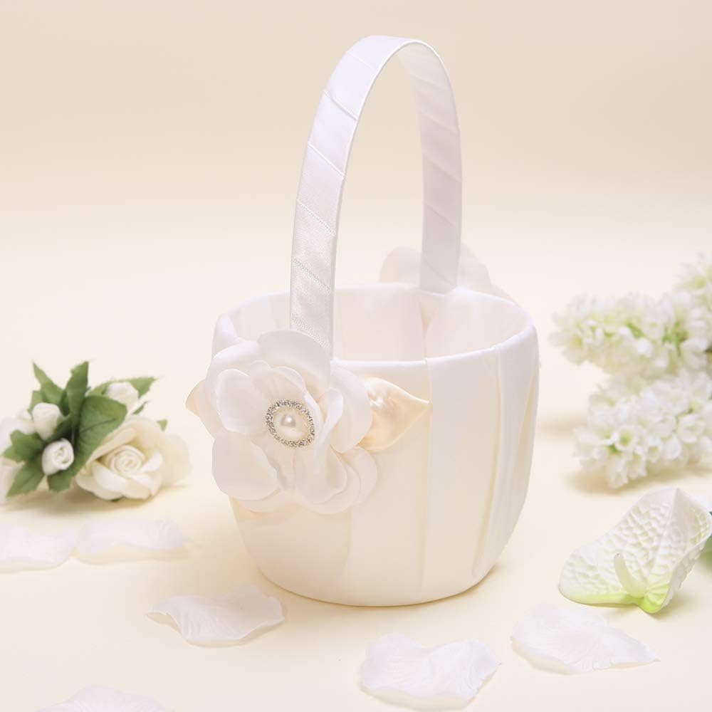 KateMelon Ivory Flower Ring Bearer Pillow and Flower Girl Basket Set