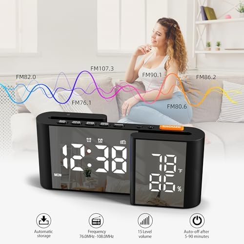 Vauno Dual Display Alarm Clock with FM Radio and Dimmer