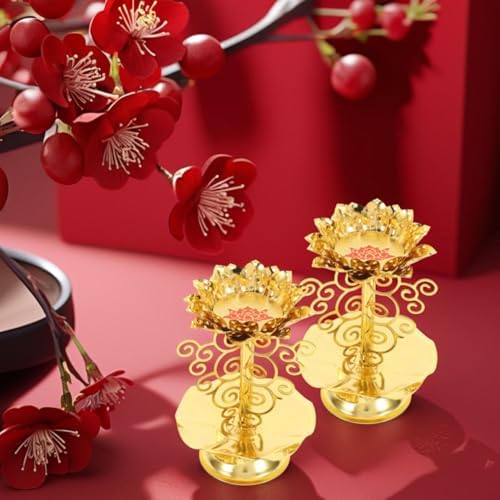 Amosfun 2pcs Golden Lotus Candle Holders for Diwali and Religious Use