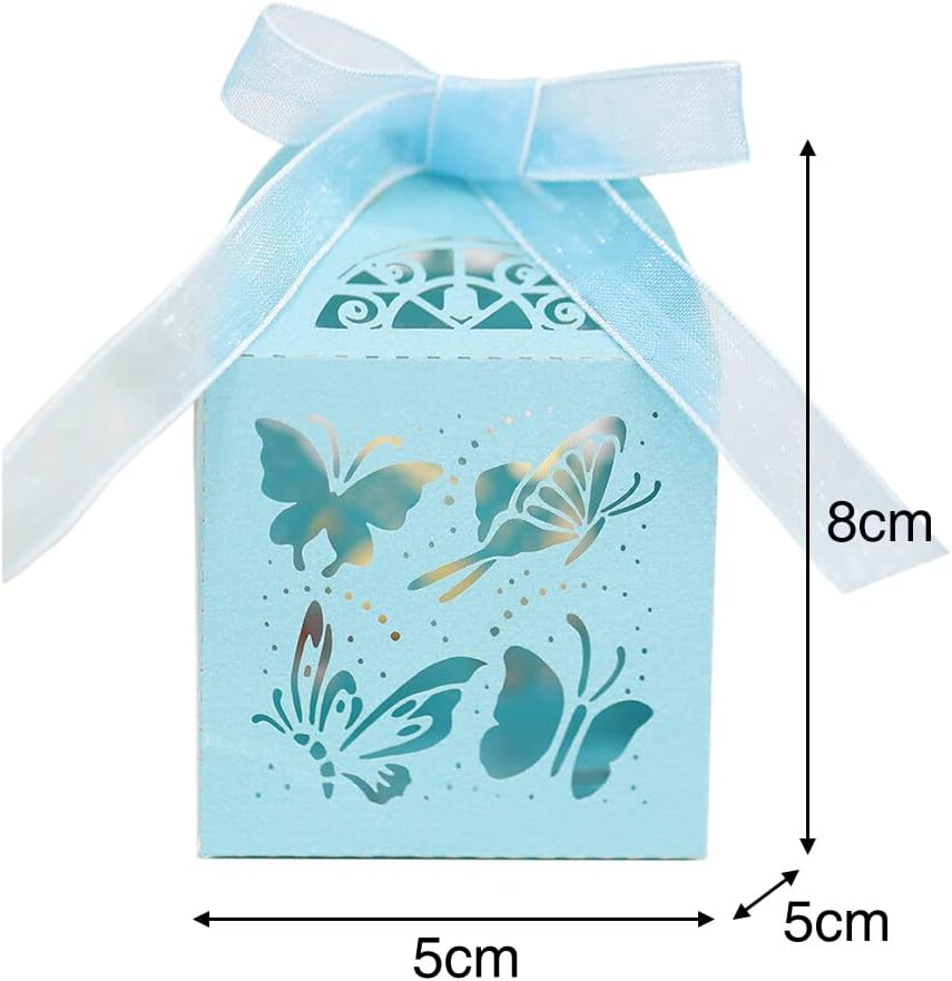 50 Pack White Butterfly Candy Gift Boxes with Ribbons