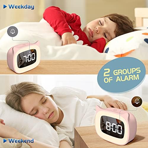 Cute Cat Ear Alarm Clock with Night Light and 18 Ringtones