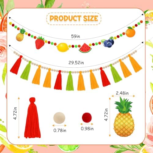 Cheerupp Fruit Tassel Garland with Wood Beads and Pom Poms