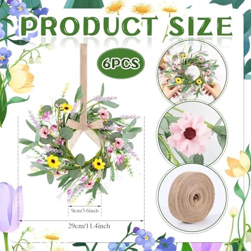 6 Pcs Spring Summer Artificial Flowered Swag Wreaths