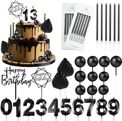 Tyotrbs Black Matte Birthday Candles for Men Women Wedding Anniversary