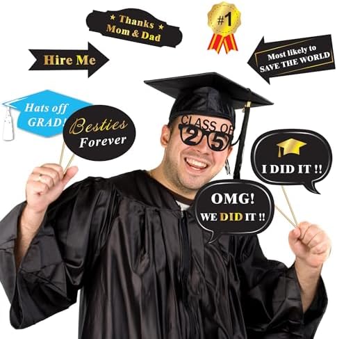Graduation Photo Booth Props 50Count Black Gold