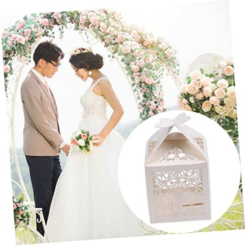 COOLHIYA 50pcs Hollow Craft Paper Wedding Favor Boxes Beige