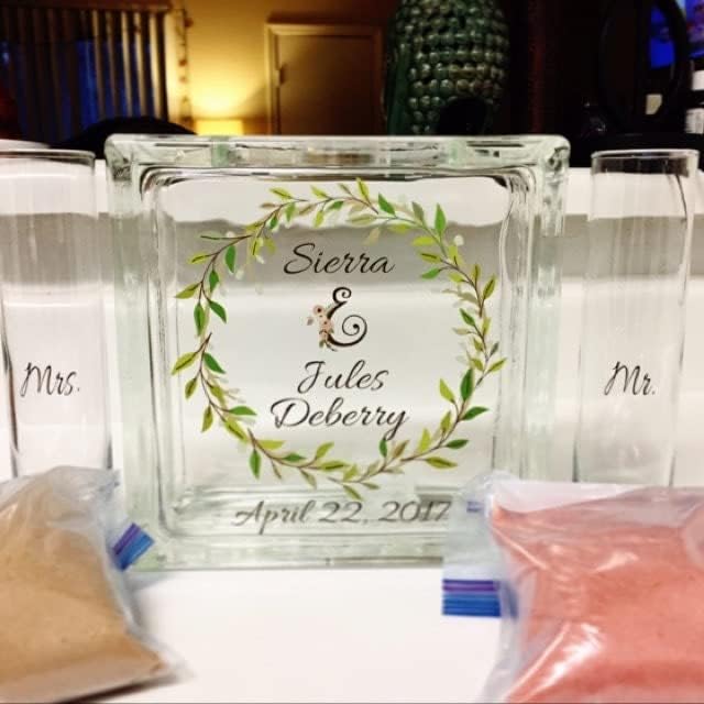 Personalized Glass Wedding Wreath Sand Ceremony Kit with Lid and Sand