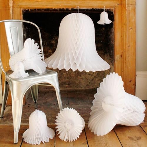 Elegant White Paper Honeycomb Bells - 5 Inch Pack of 4