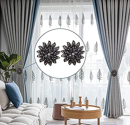 SUQ I OME Luxury Crystal Curtain Tieback with Magnetic Clip 2PCS Black