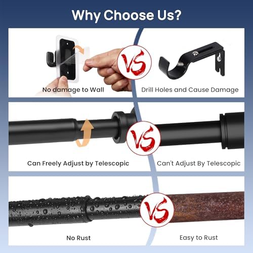 ENJOYBASICS No Drill Curtain Rods 28-47 Inches Black