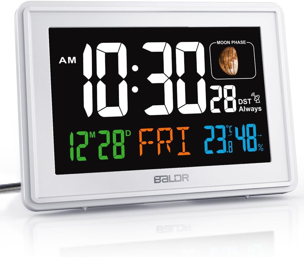 Baldr Atomic Clock with Temperature and Humidity Display - White