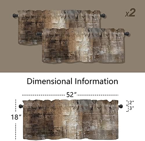 Brown Valances for Windows - 52x18 Inch 2 Pack Farmhouse Style Blackout Curtains