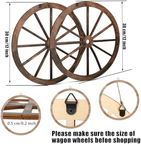 Qunclay 2 Pcs Wagon Wheel Decor Wooden Wall Sculptures