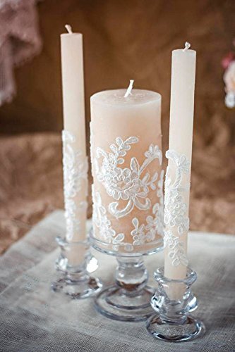 Lace Unity Candle Set 3pcs Rustic Wedding