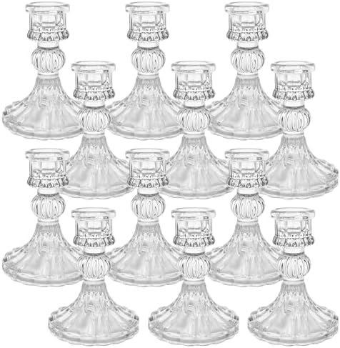 12 Pack Clear Taper Candlestick Holders for Home Decor