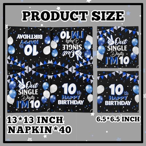 10th Birthday Napkins for Boys 40pcs Double Digits Decorations