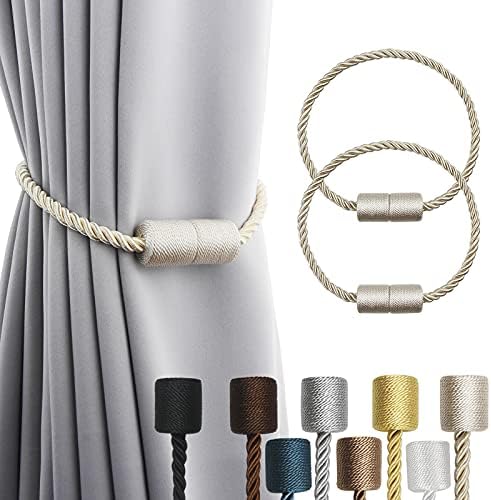 2 Pack Beige Magnetic Curtain Tiebacks for Drapes