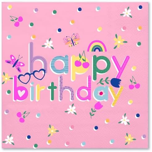 WRAPAHOLIC 50Pcs Pink Birthday Napkins - 3-Ply Disposable Paper Napkins for Parties