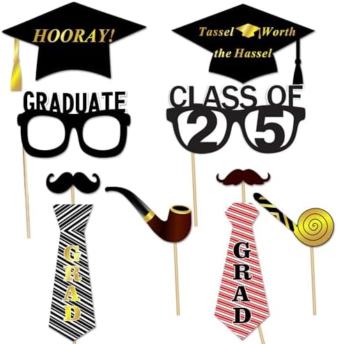 Graduation Photo Booth Props 50Count Black Gold