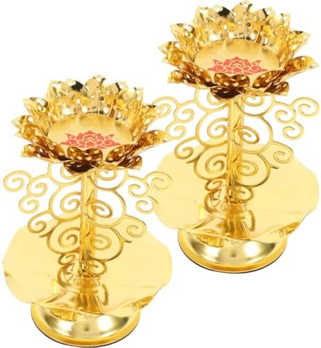 Amosfun 2pcs Golden Lotus Candle Holders for Diwali and Religious Use