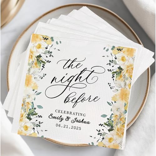 Personalized Rehearsal Dinner Napkins with Floral Design